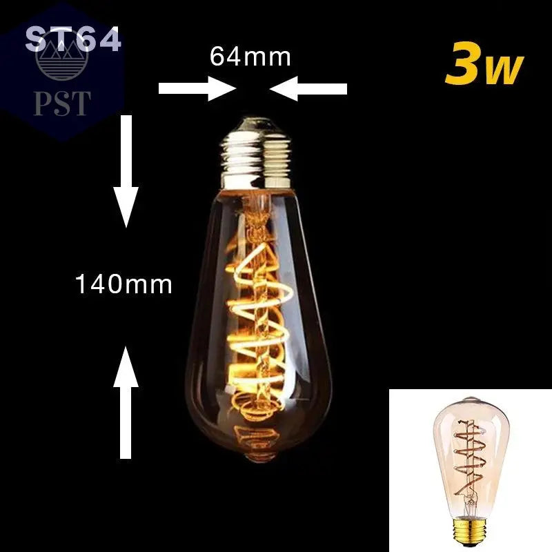 Retro Dimmable LED Edison Bulb E27 3W Gold Spiral Filament ST64 G125 Ampoule LED Lamp Incandescent Chandelier Decorative Lightin       PST PS Tradings