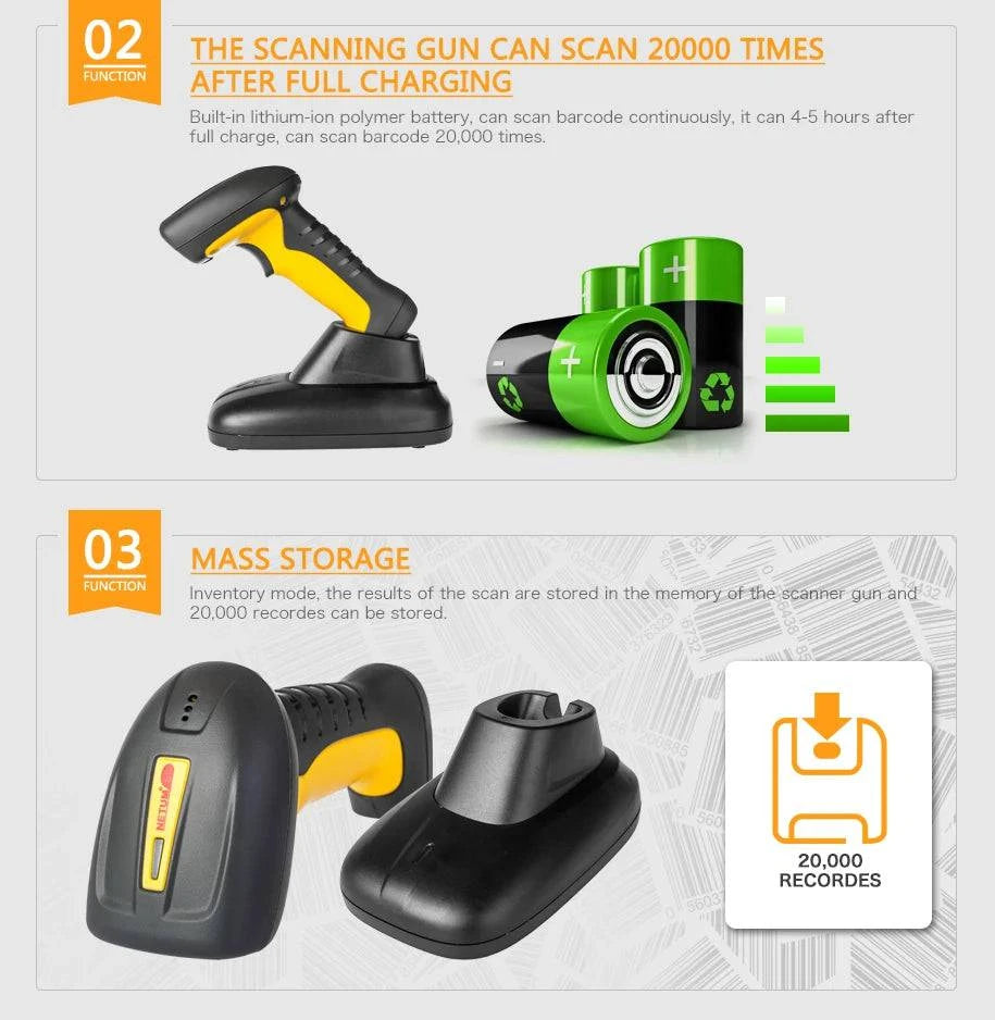 NETUM NT-1698W Handheld Wirelress Barcode Scanner AND NT-1228BL Bluetooth 1D/2D QR Bar Code Reader PDF417 for IOS Android IPAD - PST PS Tradings