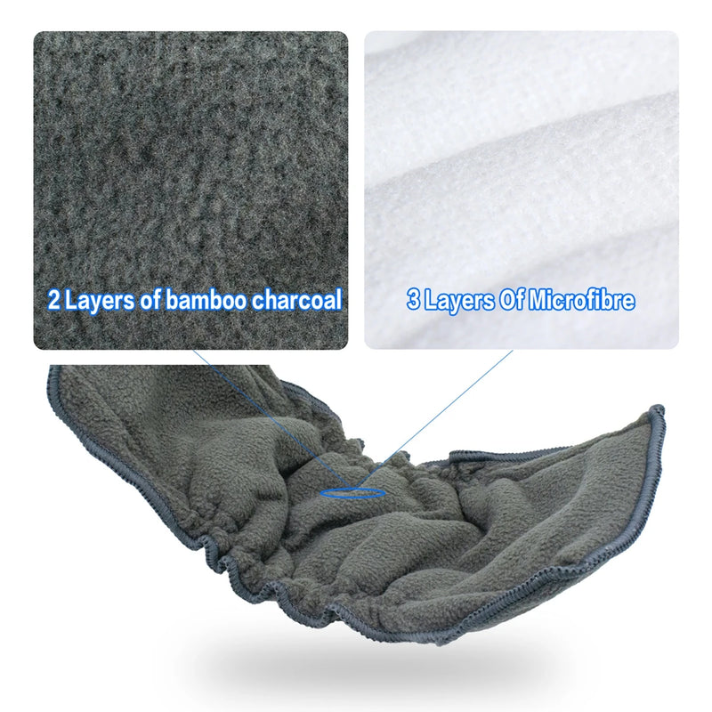 Charcoal Bamboo Double Gussets Inserts 35*13.5cm 5Layers Bamboo Charcoal Microfiber Fabric Diaper Liner Use With Baby Nappy - PST PS Tradings