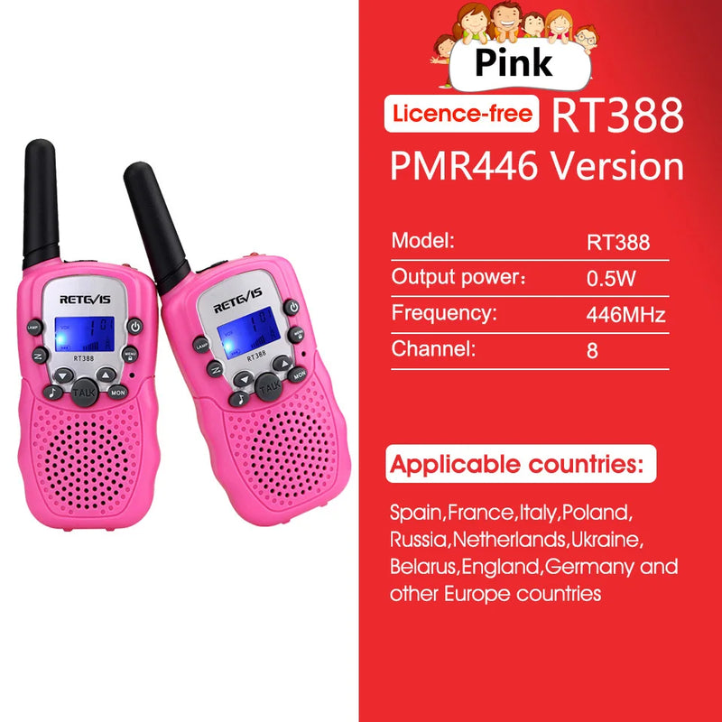 RETEVIS RT388 Walkie Talkie Children 2 Pcs Children's Radio Receiver Walkie-Talkie Kids Birthday Gift Child Toys for Boys Girls