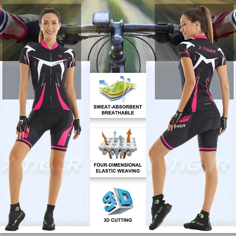 X-Tiger Women's Cycling Jersey Set Summer Anti-UV Cycling Bicycle Clothing Quick-Dry Mountain Female Bike Clothes Cycling Set - Property & Safety Tradings