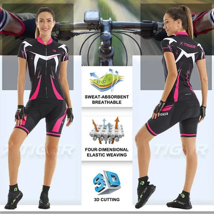 X-Tiger Women's Cycling Jersey Set Summer Anti-UV Cycling Bicycle Clothing Quick-Dry Mountain Female Bike Clothes Cycling Set - Property & Safety Tradings