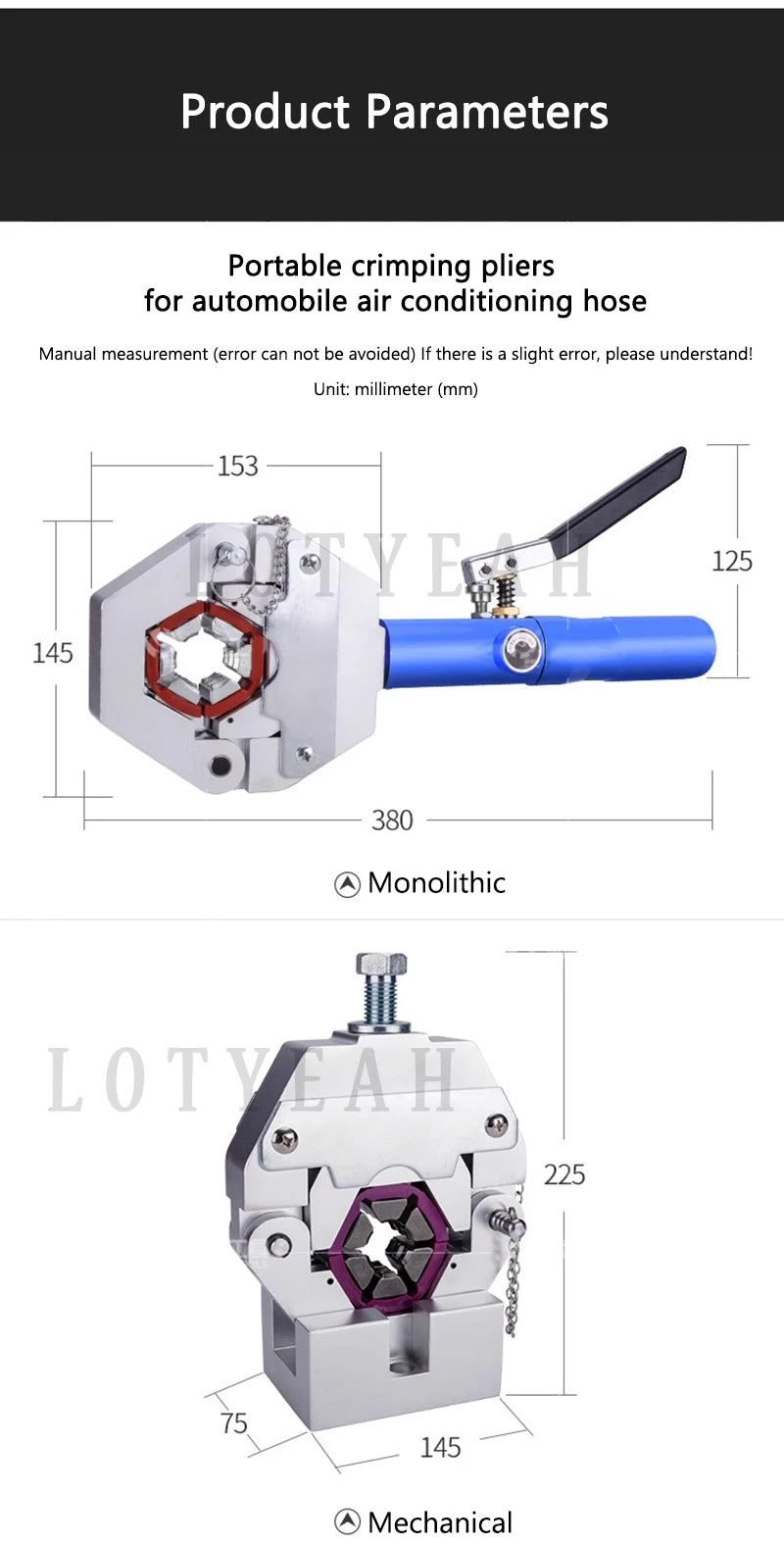 Crimping Plier Car Air-Conditioning Pipe Pressing Machine Manual Hydraulic Hose Repairing Air-Conditioning Pipe Crimping Tool