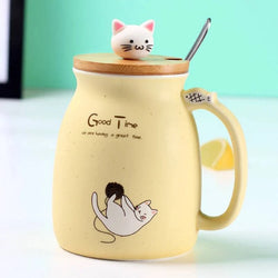 Creative color cat heat-resistant Mug cartoon with lid 450ml cup kitten coffee ceramic mugs children cup office Drinkware gift - PST PS Tradings