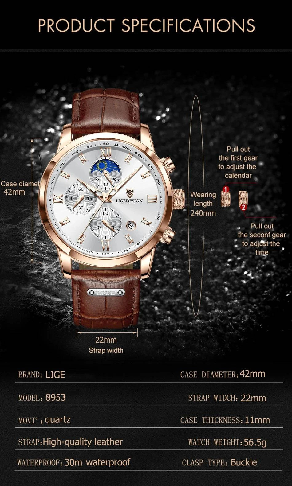 LIGE Men Watch Luxury Leather Waterproof Sport Quartz Wristwatch Chronograph Military Watch for Men Relogio Masculino Men‘s Gift - Property & Safety Tradings