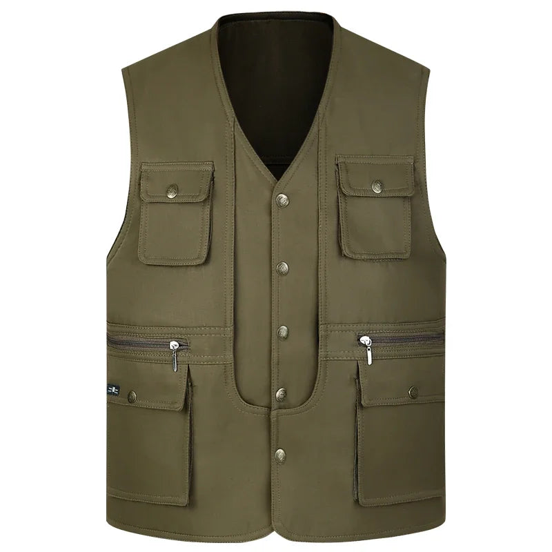 2021 Men Multi-Pocket Classic Waistcoat Male Sleeveless Unloading Solid Coat Work Vest Photographer Tactical Mesh Vest Jacket