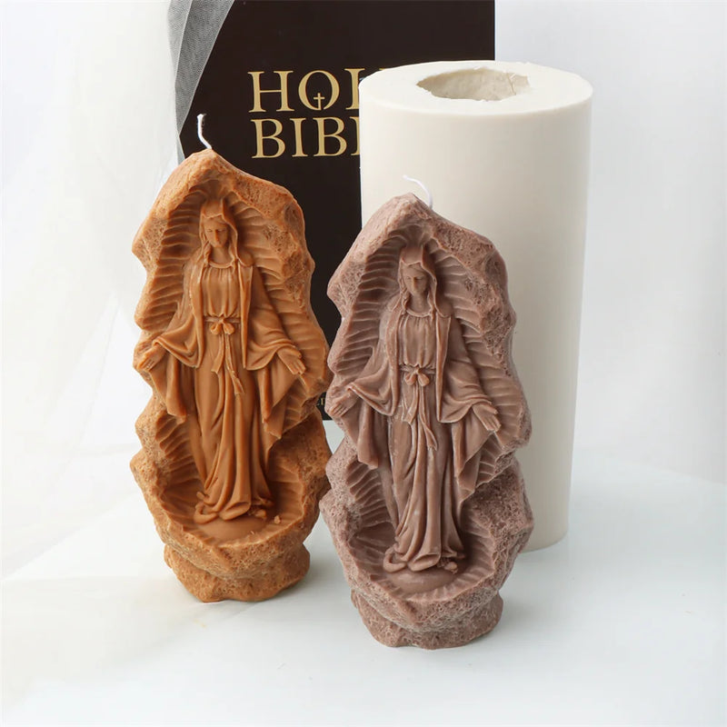 Religious Blessed Virgin Mary Candle Silicone Mold Madonna Goddess Female Deity Portrait Scented Plaster Jesus Resin Epoxy Mould - PST PS Tradings