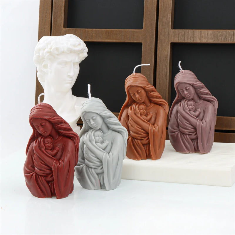 Religious Blessed Virgin Mary Candle Silicone Mold Madonna Goddess Female Deity Portrait Scented Plaster Jesus Resin Epoxy Mould - PST PS Tradings