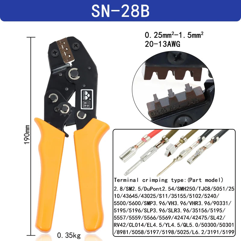 SN-48B SN-2 Wire Crimping Pliers 0.5-2.5mm2 20-13AWG for Box TAB 2.8 4.8 6.3 SM2.5 XH2.54 Terminals Sets Electrical Hand Tools