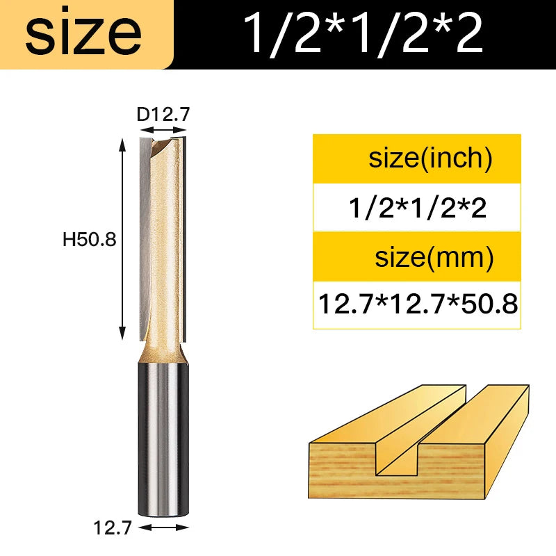 Tideway Straight Router Bits 1/2 1/4 Shank Double Flute Plunge Milling Cutter Carbide Tipped Woodworking Trimming Slotting Tool