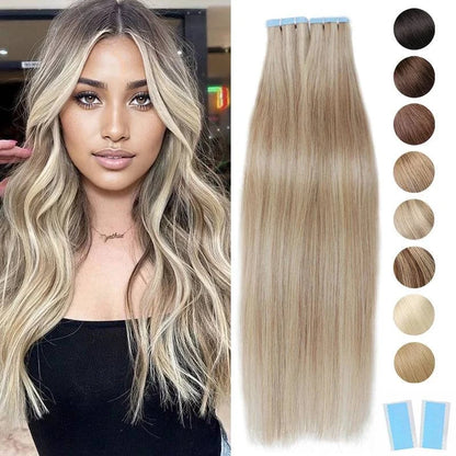 MRSHAIR Tape in Hair Extensions Human Hair Blonde Seamless Tape Hair Extensions 4x0.8cm Skin Weft PU Tape On Hair 20PCS 12"-24" - Property & Safety Tradings