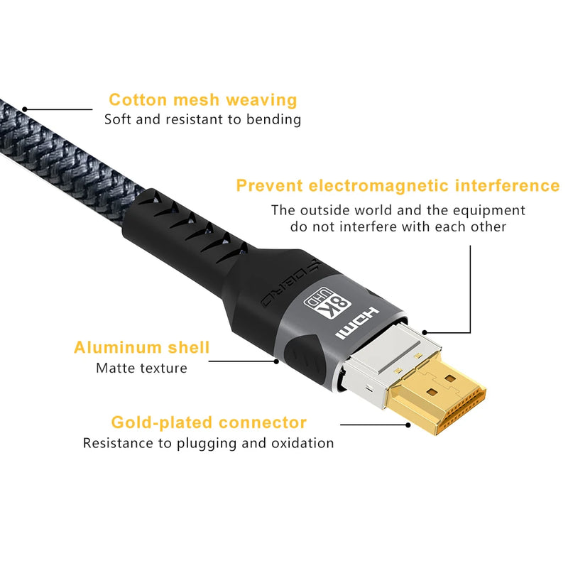 8k HDMI-Kabel HDMI 2,1 48 Gbit/s 10 Fuß/3m, Hochgeschwindigkeits-HDMI-geflochtene Cord-8K @ 60Hz 4k @ 120Hz dts: x, HDCP 2,2 & 2.3, hdr 10 für laptop/ps5