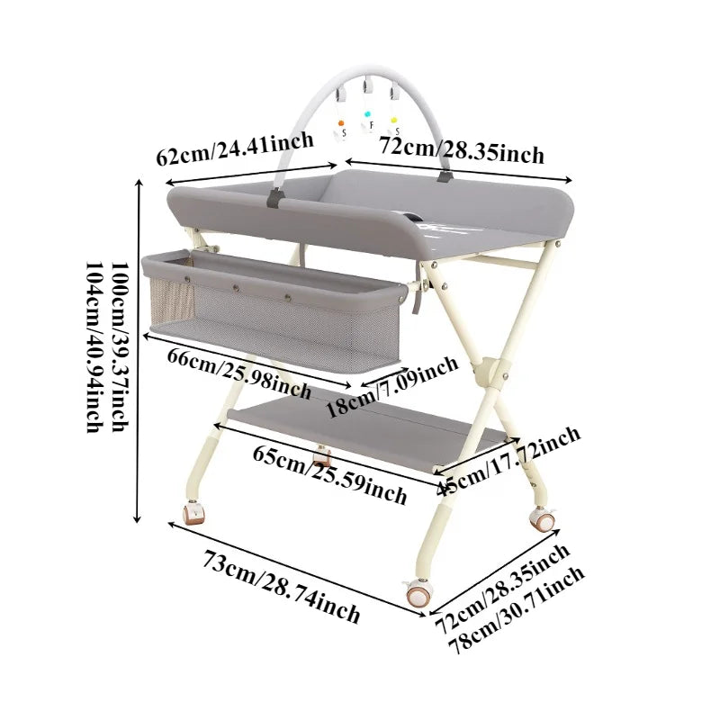 One-click Folding Multifunctional Diaper Changing Table with Toy Rack Storage Basket Height Adjustable Mobile Baby Care Table - PST PS Tradings