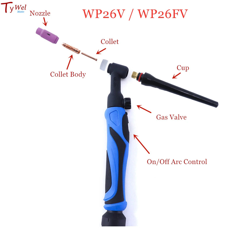 200A TIG Welding Torch WP26 WP26F WP26V WP26FV GTAW Argon Air Cooled Gas Valve Remote Control Gas Tungsten Arc Welding Gun