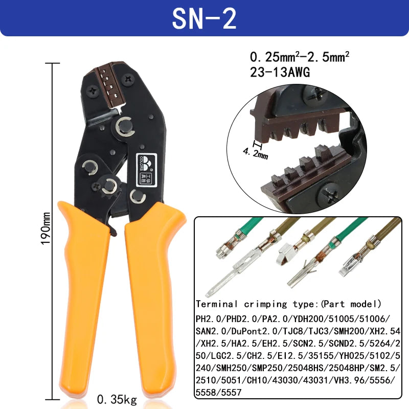 SN-48B SN-2 Wire Crimping Pliers 0.5-2.5mm2 20-13AWG for Box TAB 2.8 4.8 6.3 SM2.5 XH2.54 Terminals Sets Electrical Hand Tools