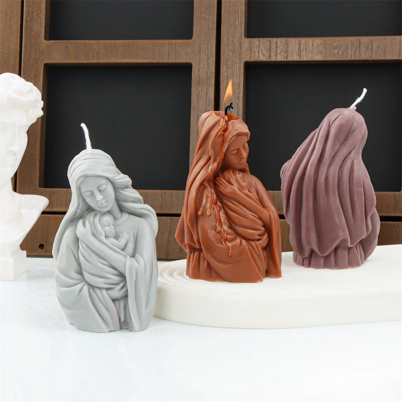 Religious Blessed Virgin Mary Candle Silicone Mold Madonna Goddess Female Deity Portrait Scented Plaster Jesus Resin Epoxy Mould - PST PS Tradings