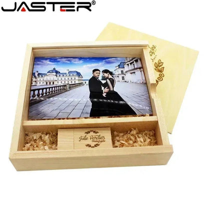 JASTER Maple Photo Album Wood USB+Box Memory Stick Pendrive 8GB 16GB 32GB 64GB 128GB Photography Gift Free LOGO (170*170*35 MM) - PST PS Tradings