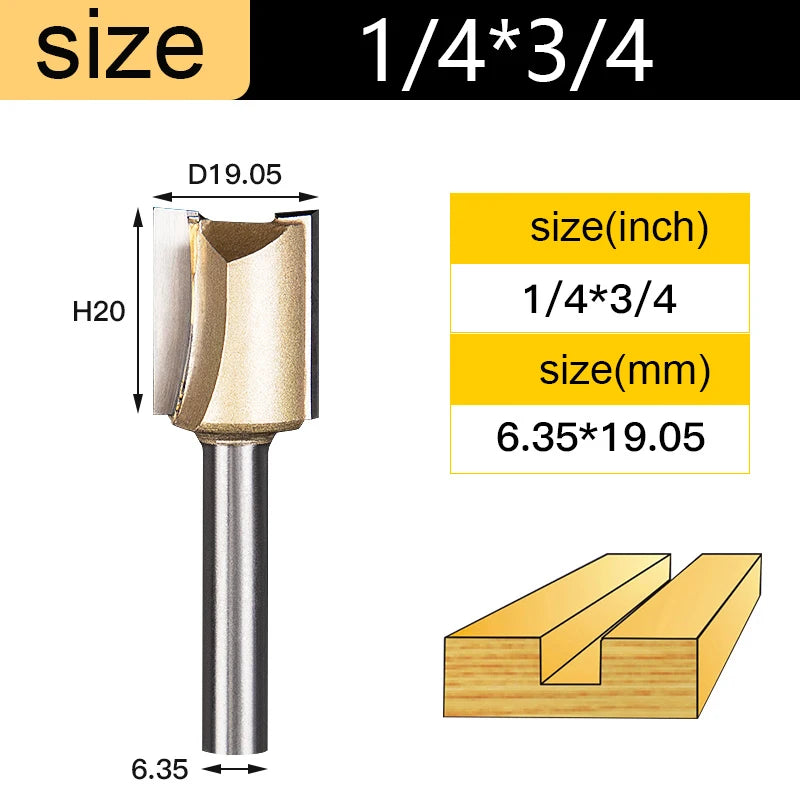 Tideway Straight Router Bits 1/2 1/4 Shank Double Flute Plunge Milling Cutter Carbide Tipped Woodworking Trimming Slotting Tool