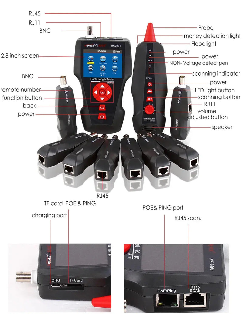 Original Noyafa NF-8601W Multifunction Network Cable Tester RJ45 RJ11 BNC POE PING Crosstalk Test Network Wire Cable Tracker - Property & Safety Tradings