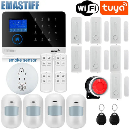 Wireless Tuya APP SIM GSM Home RFID Burglar Security LCD Touch Keyboard WIFI GSM Alarm System Sensor kit Russian,Spanish Voice - Property & Safety Tradings