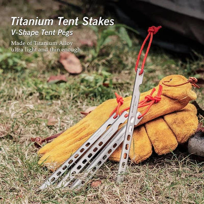 Boundless Voyage Titanium Pegs Outdoor Camping V-type Tent Stakes Portable Tent Titanium Nail Ti4008P - Property & Safety Tradings