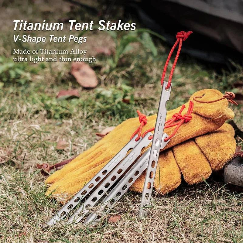 Boundless Voyage Titanium Pegs Outdoor Camping V-type Tent Stakes Portable Tent Titanium Nail Ti4008P - PST PS Tradings