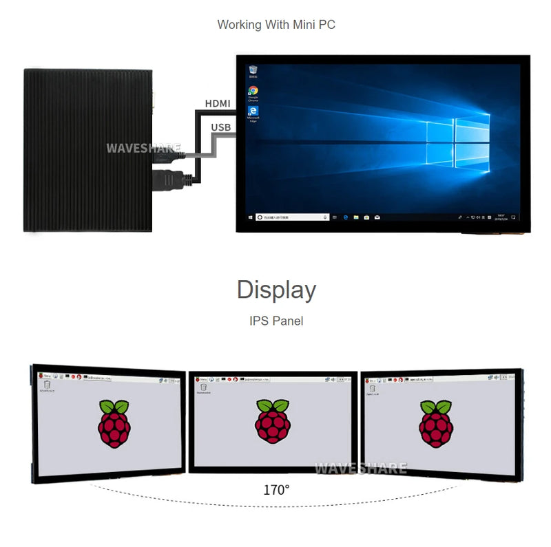 Waveshare 10,1 Zoll kapazitiver Touchscreen-LCD (E), 1024 x 600, HDMI, vollständig laminierter Bildschirm, unterstützt Raspberry Pi, Jetson Nano