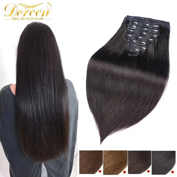 Doreen 160G 200G 240G Volume Series Brazilian Machine Remy Straight Clip In Human Hair Extensions  Full Head 10Pcs 16 to 24 Inch - Property & Safety Tradings