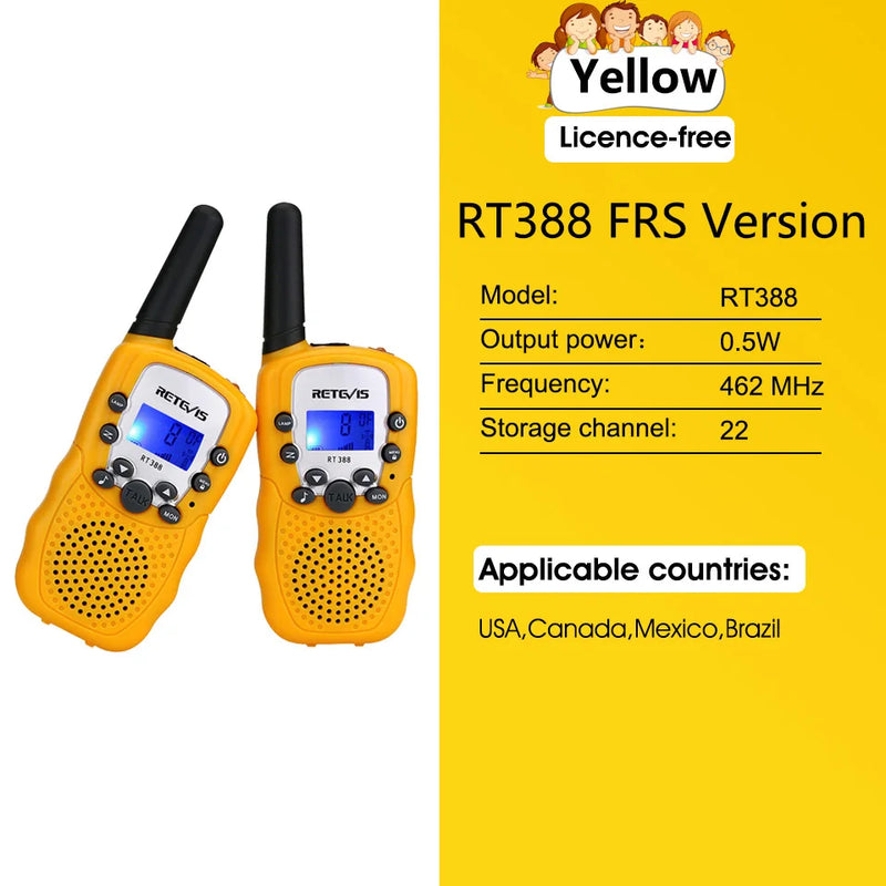 RETEVIS RT388 Walkie Talkie Children 2 Pcs Children's Radio Receiver Walkie-Talkie Kids Birthday Gift Child Toys for Boys Girls