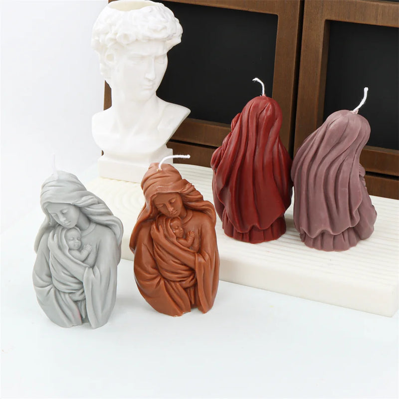 Religious Blessed Virgin Mary Candle Silicone Mold Madonna Goddess Female Deity Portrait Scented Plaster Jesus Resin Epoxy Mould - PST PS Tradings