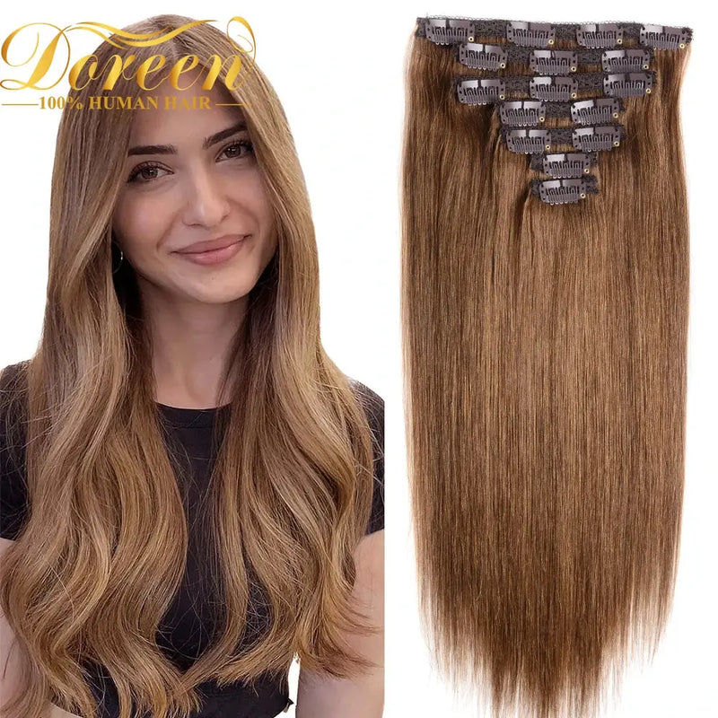 Doreen 160G 200G 240G Volume Series Brazilian Machine Remy Straight Clip In Human Hair Extensions  Full Head 10Pcs 16 to 24 Inch - Property & Safety Tradings