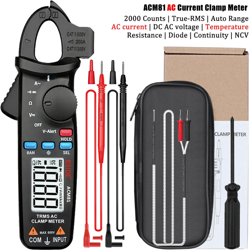 BSIDE Digital Clamp Meter 1mA High-Precision Ammeter Pliers True RMS DC AC Current Car Repair Electrical Temp Tester Multimeter