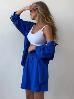 Summer Women's Suit Solid Cotton Casual Shorts and Shirts 2 Piece Sets Womens Outfits Linen Fashion Blouse Women's Suit 2025 - Property & Safety Tradings