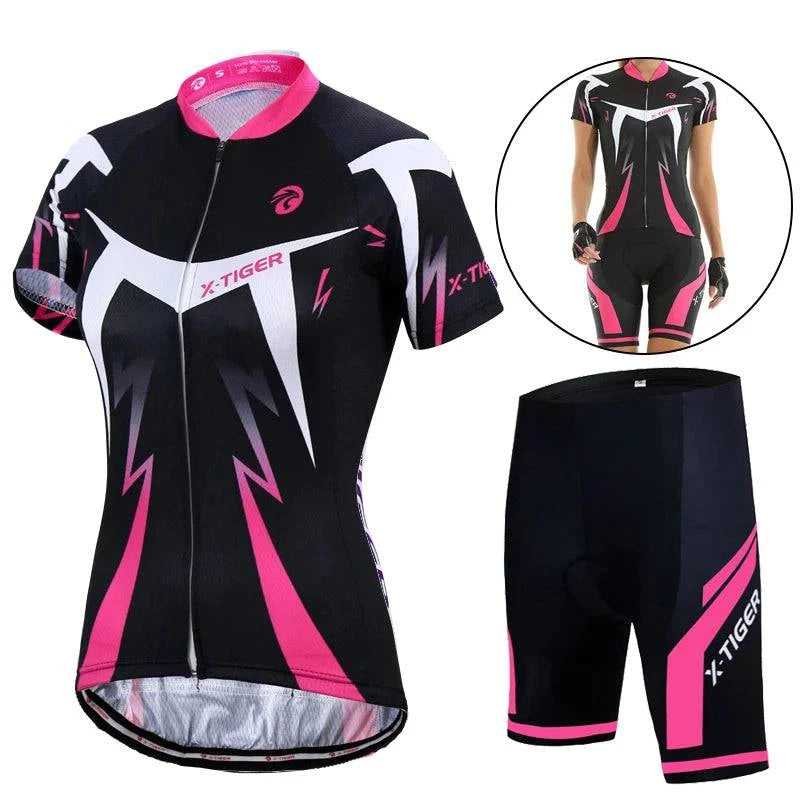 X-Tiger Women's Cycling Jersey Set Summer Anti-UV Cycling Bicycle Clothing Quick-Dry Mountain Female Bike Clothes Cycling Set - Property & Safety Tradings