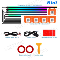 Vgetting 18 in 1 Car Ambient Lights Symphony LED Interior Acrylic Strips Atmosphere Light Button APP Control RGB 64 Colors 12V - Property & Safety Tradings