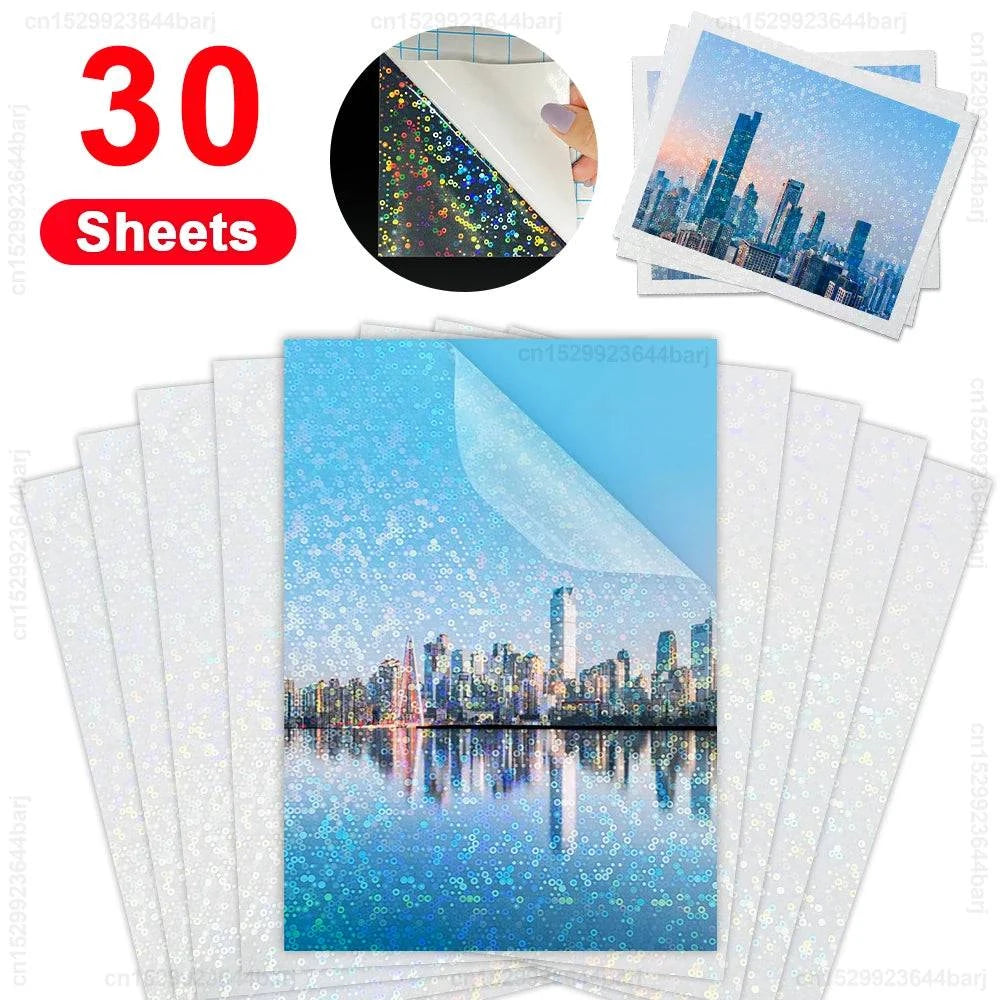 30/50 Sheets Cold Laminating Film Self-Adhesive A4 Transparent Holographic Overlay Lamination Film Waterproof Sticker Paper film - PST PS Tradings