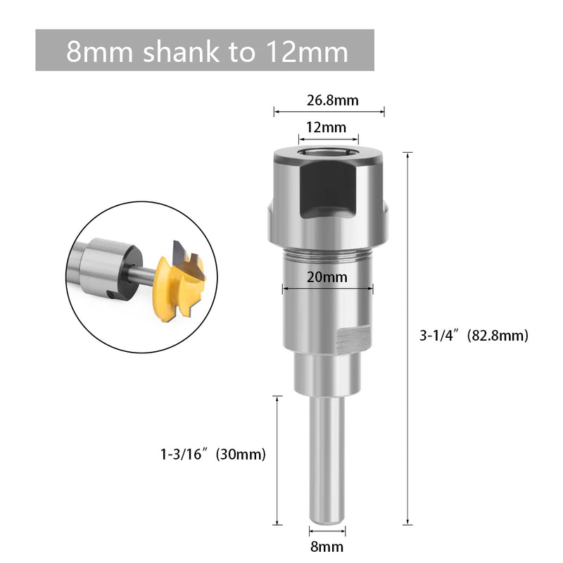 LAVIE 1 pc 1/4" 8mm 12mm 1/2" Shank Router Bit Extension Rod Collet Engraving Machine Extension Milling Cutter For Wood MC04003