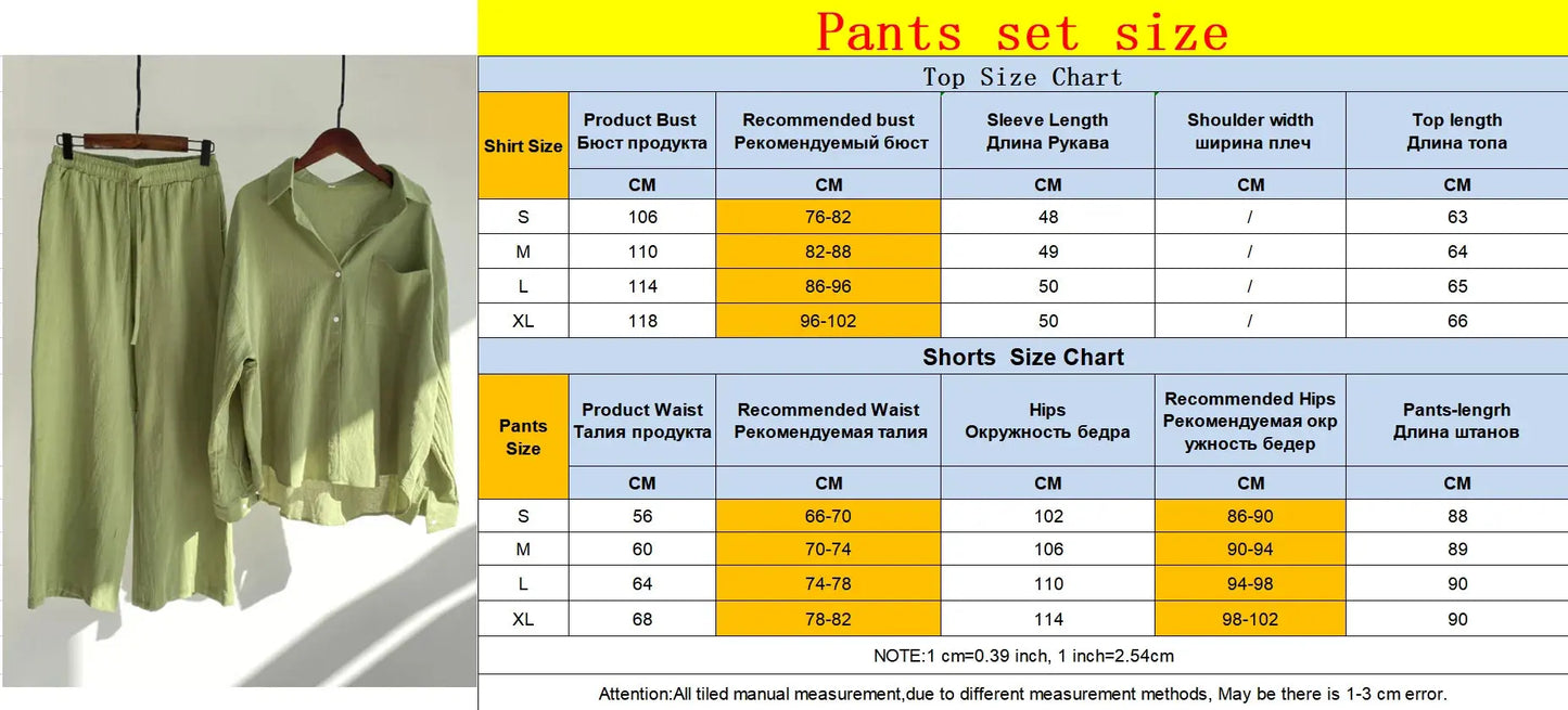 2024 Summer Casual Cotton Linen Suits with Shorts for Women Shirt and Shorts Set Outfit Long Sleeve Ankle-Length Pants Tracksuit - Property & Safety Tradings