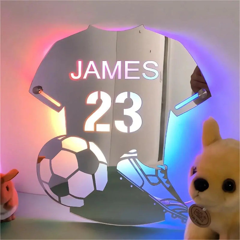 Personalized Football Jersey Mirror Light Custom Name Uniform Number LED Mirror Night Light Room Decoration Christmas Gifts - Property & Safety Tradings