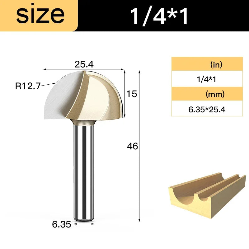 Core Box Round Cove Nose Bit Tungsten Carbide CNC Woodworking Groove Tools Router Bits for Wood 1/2 1/4 Shank Milling Cutter