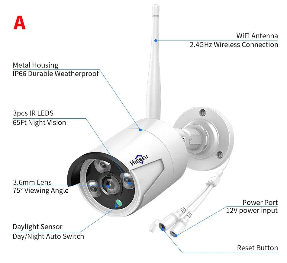 Hiseeu 1536P Wireless IP Camera 3.6mm Lens Waterproof Security WiFi Camera for Hiseeu Wireless CCTV System Kits IP Pro APP View - Property & Safety Tradings