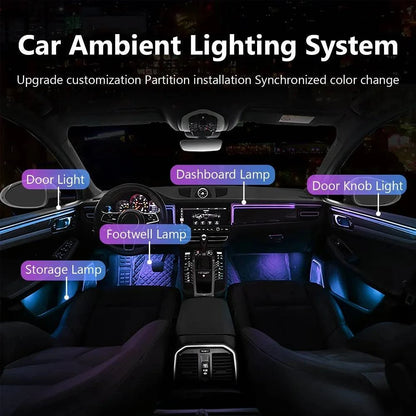 Universal Car Ambient Light Kit With Wireless APP Control 256 RGB Dream Color and 55 Preset Modes LED Neon Footlight Accessories - Property & Safety Tradings