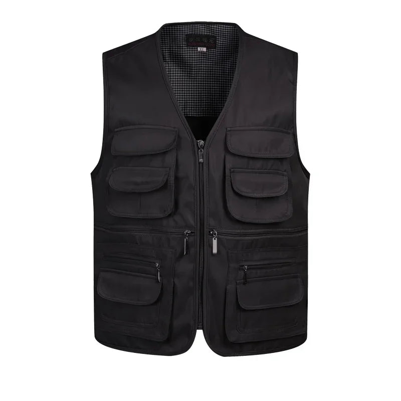 2021 Men Multi-Pocket Classic Waistcoat Male Sleeveless Unloading Solid Coat Work Vest Photographer Tactical Mesh Vest Jacket