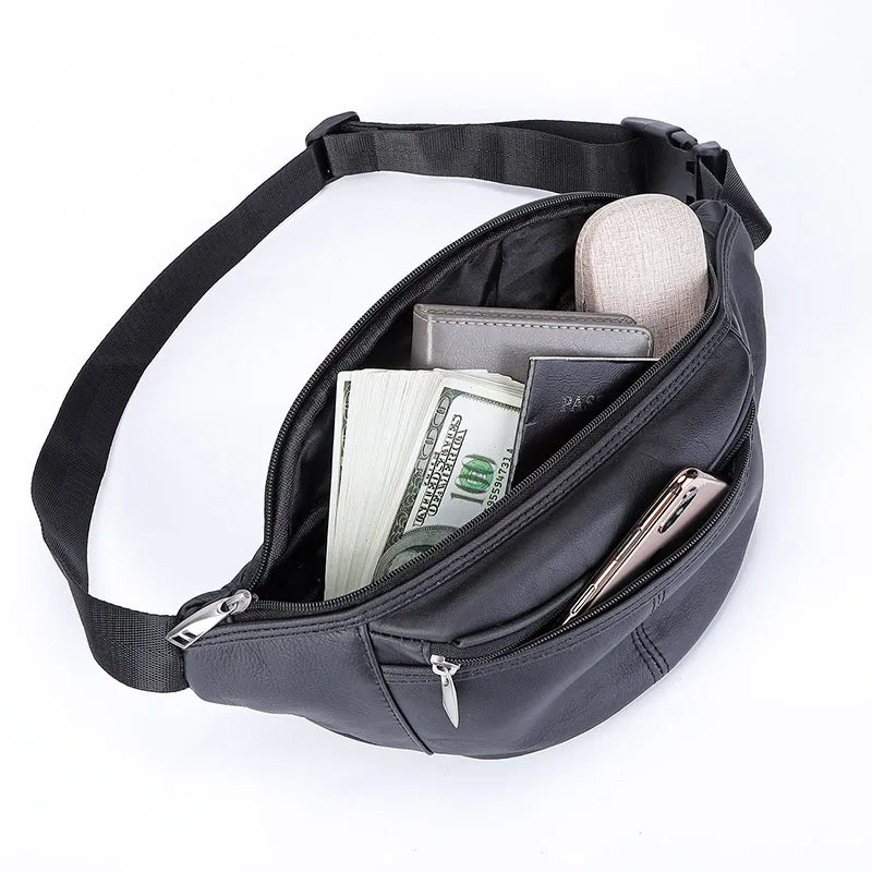 Fashion Men Genuine Leather Fanny Bag for Phone Pouch Male Leather Messenger Bags Brand Fanny Pack Male Travel Waist Bag Men - Property & Safety Tradings