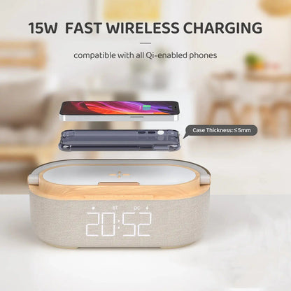 Wireless Fast Charge Digital Alarm Clock Bluetooth Speaker Snooze LED Display Bedroom Light Wireless Speaker Charging Stationr - Property & Safety Tradings