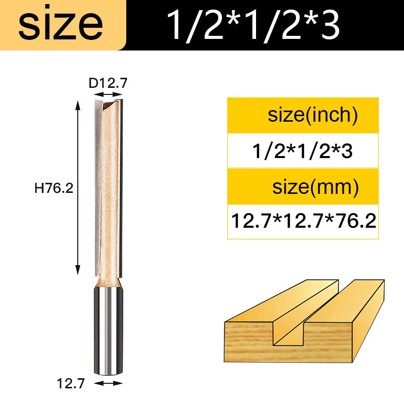 Tideway Straight Router Bits 1/2 1/4 Shank Double Flute Plunge Milling Cutter Carbide Tipped Woodworking Trimming Slotting Tool