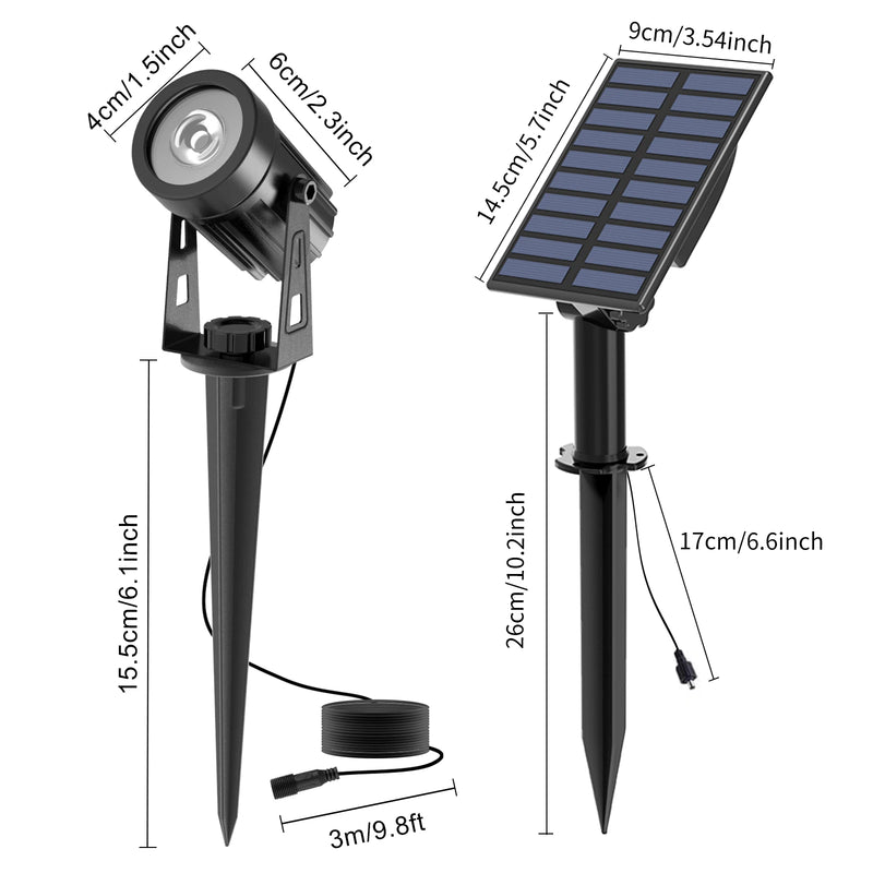 Solarbetriebener Strahler, IP65, Solar-LED-Licht, für den Außenbereich, Landschaft, Hof, Garten, Baum, separat Lampe, Aluminium, rostfrei, Solarlampe