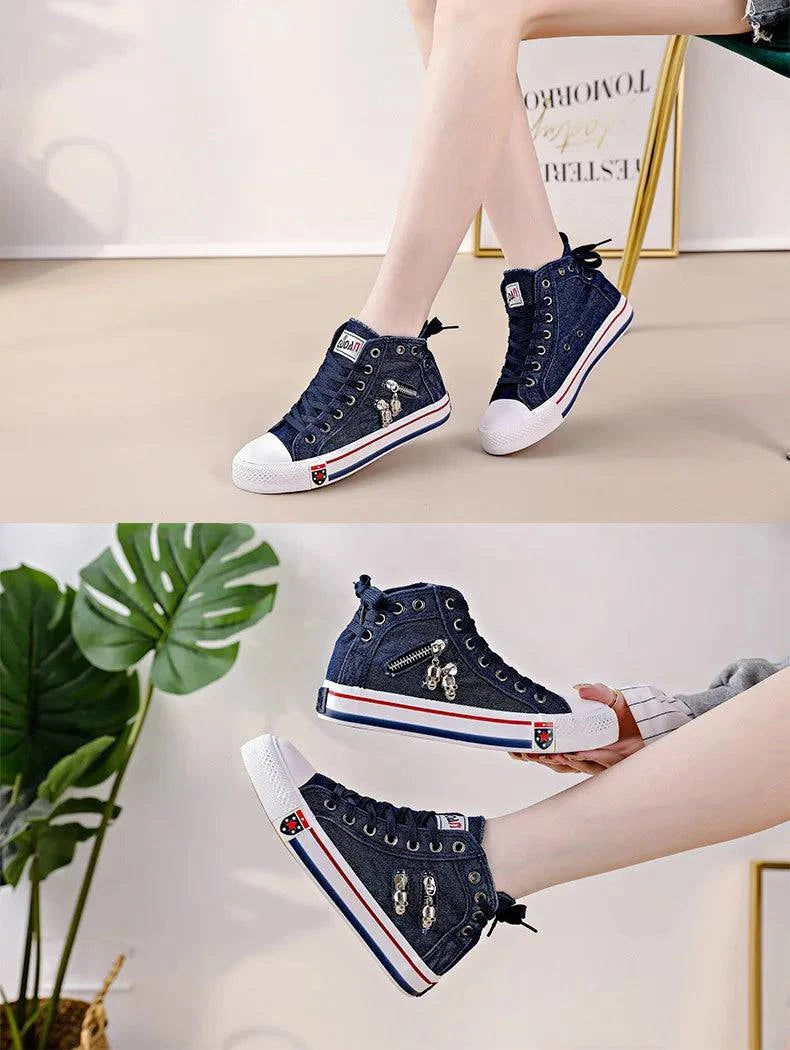 Spring Autumn Casual Sports Walking Skateboard Lace-up Fashion Femmes Women's classic Sneakers Denim Canvas Shoes Large Size 43 - PST PS Tradings