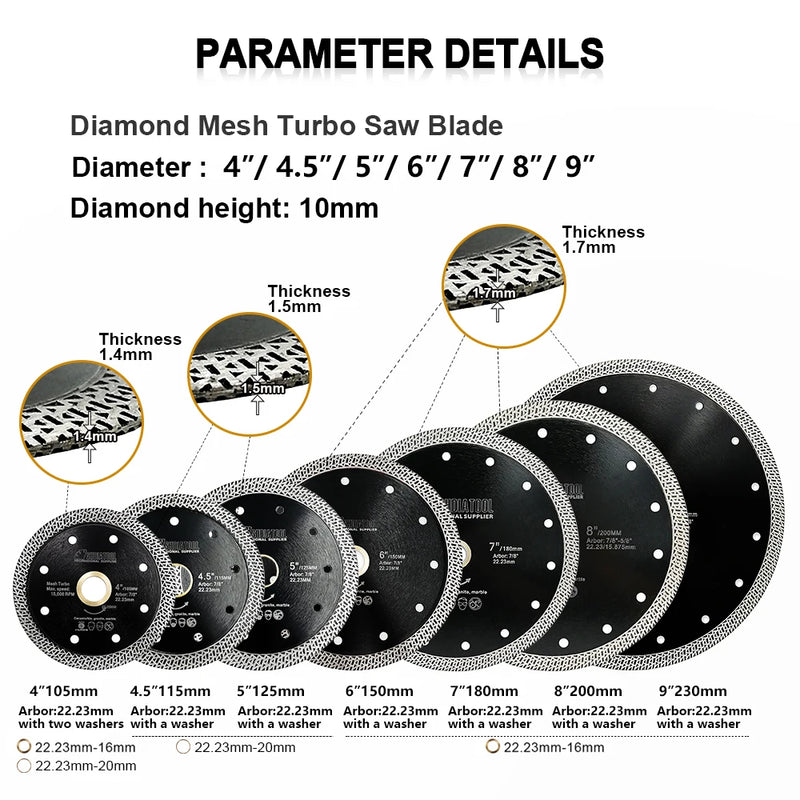 SHDIATOOL 4/4.5/5inch Diamond Cutting Disc Mesh Turbo Porcelain Tile Marble Stone Cutting Wheel Marble Circular Saw Blade Cutter