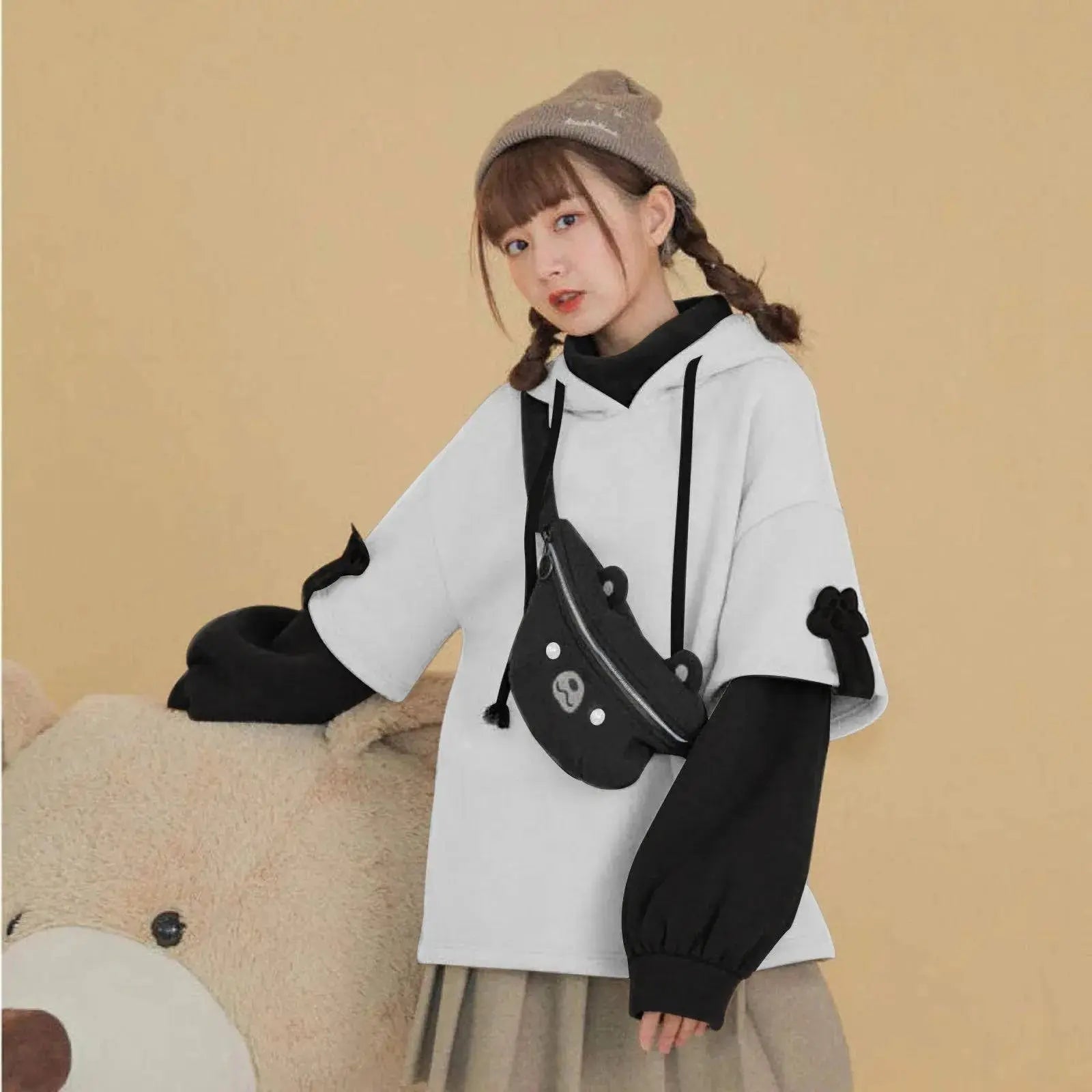 3XL Harajuku Aesthetic Bear Anime Hoodie Women Korean Kawaii Crewneck Long Sleeve Oversize Streetwear Kpop Y2K Winter Cloth Top - Property & Safety Tradings